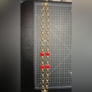 Monet vintage Elegant Gold tone and Red enamel Chain Necklace